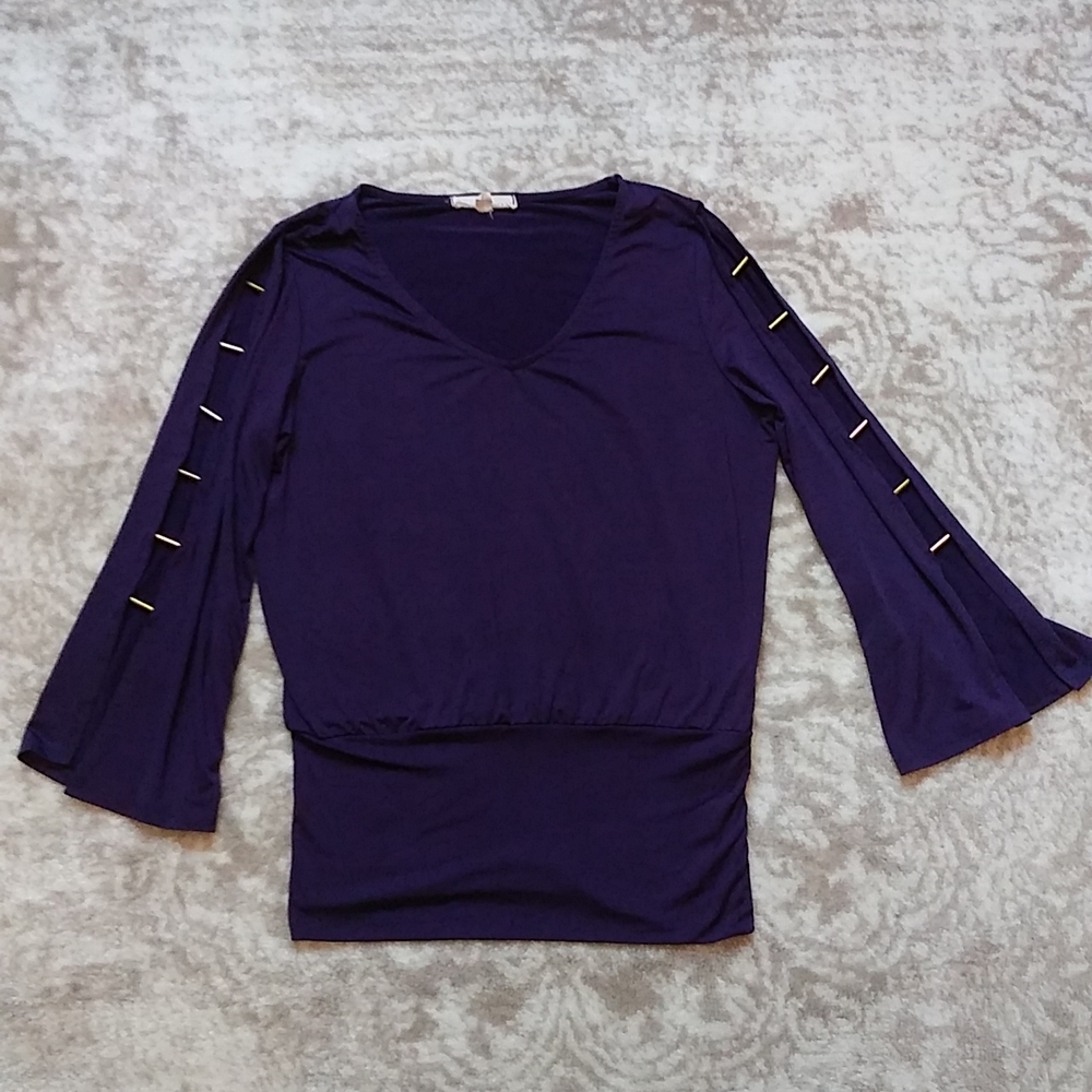 Another Reason Women's Long Sleeve Purple Blouse With Gold on Sleeves,size small